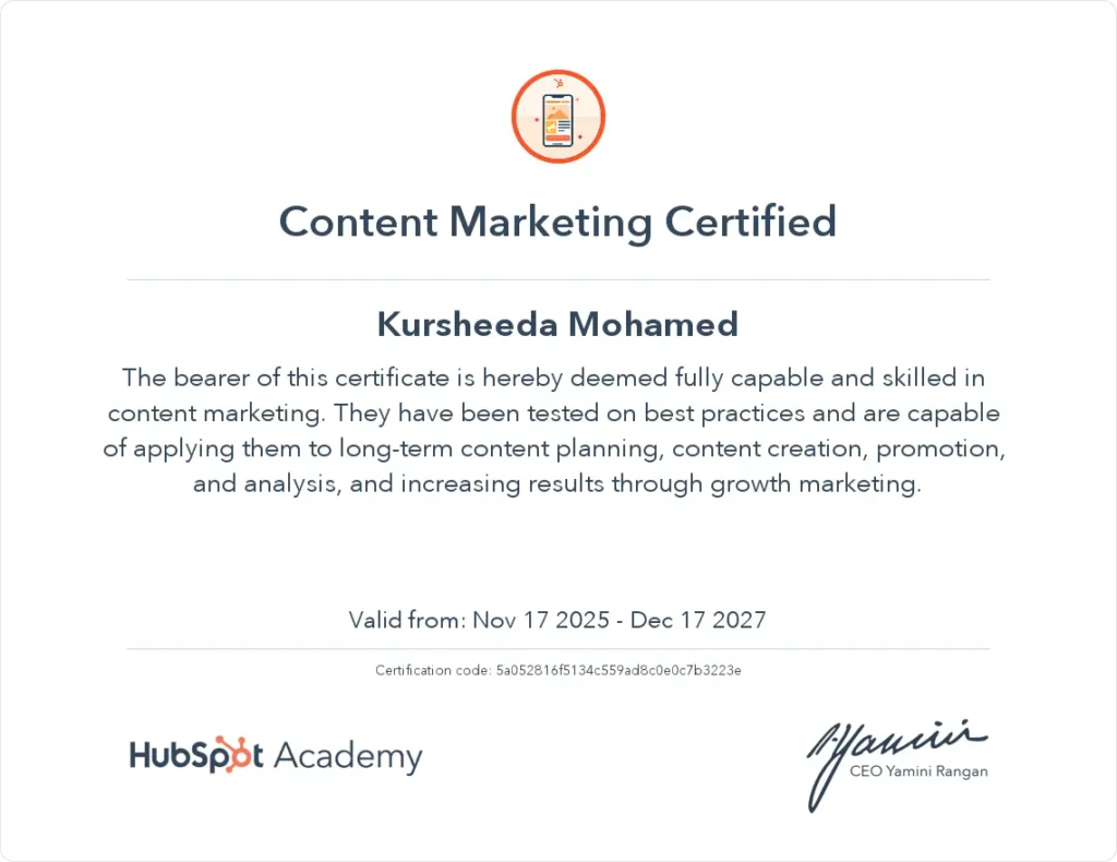 hubspot certificate